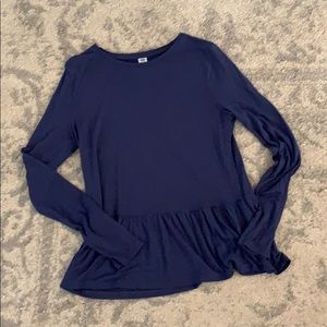 Blue Long Sleeve Peplum Blouse